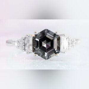Gorgeous Grey CZ Hexagon Gemstone with CZ accents, 925 Sterling Silver